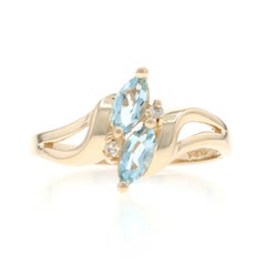 Yellow Gold Sky Blue Topaz Diamond Bypass Ring - 14k Marquise .62ctw Two-Stone