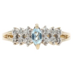 Yellow Gold Sky Blue Topaz Diamond Ring - 10k Marquise .25ctw