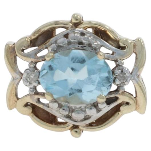 Yellow Gold Sky Blue Topaz Diamond Vintage Slide Charm - 10k Oval 1.10ct