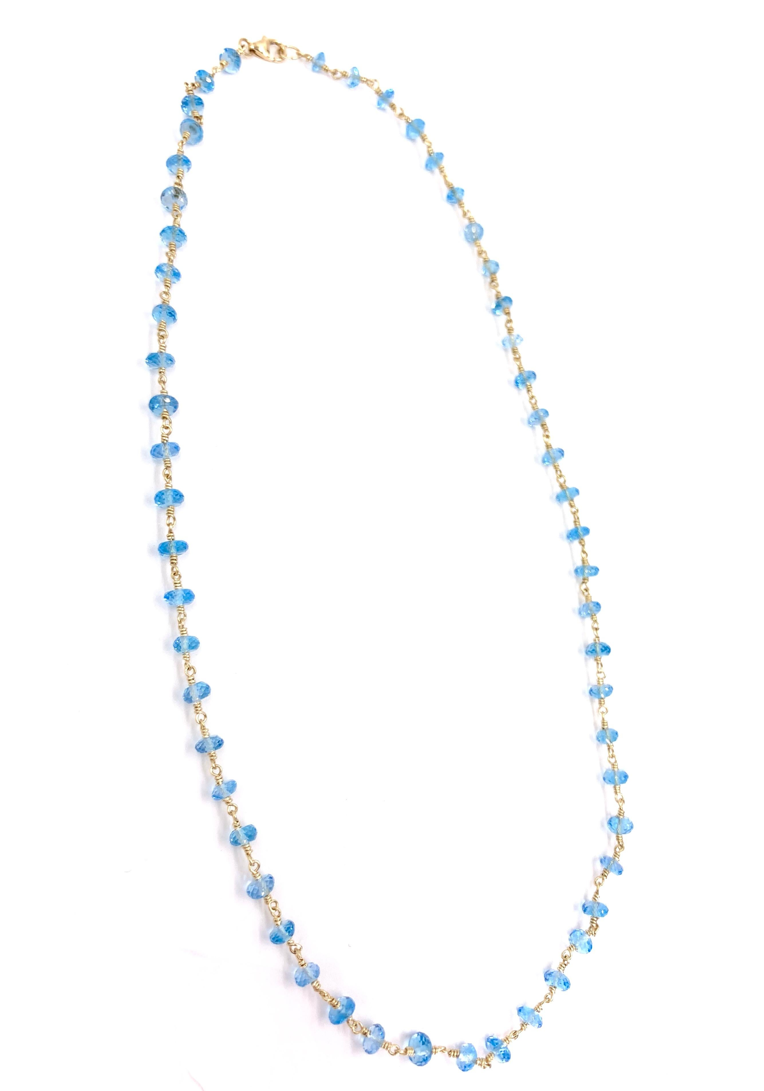 Contemporary Yellow Gold Sky Blue Topaz Station Necklace
