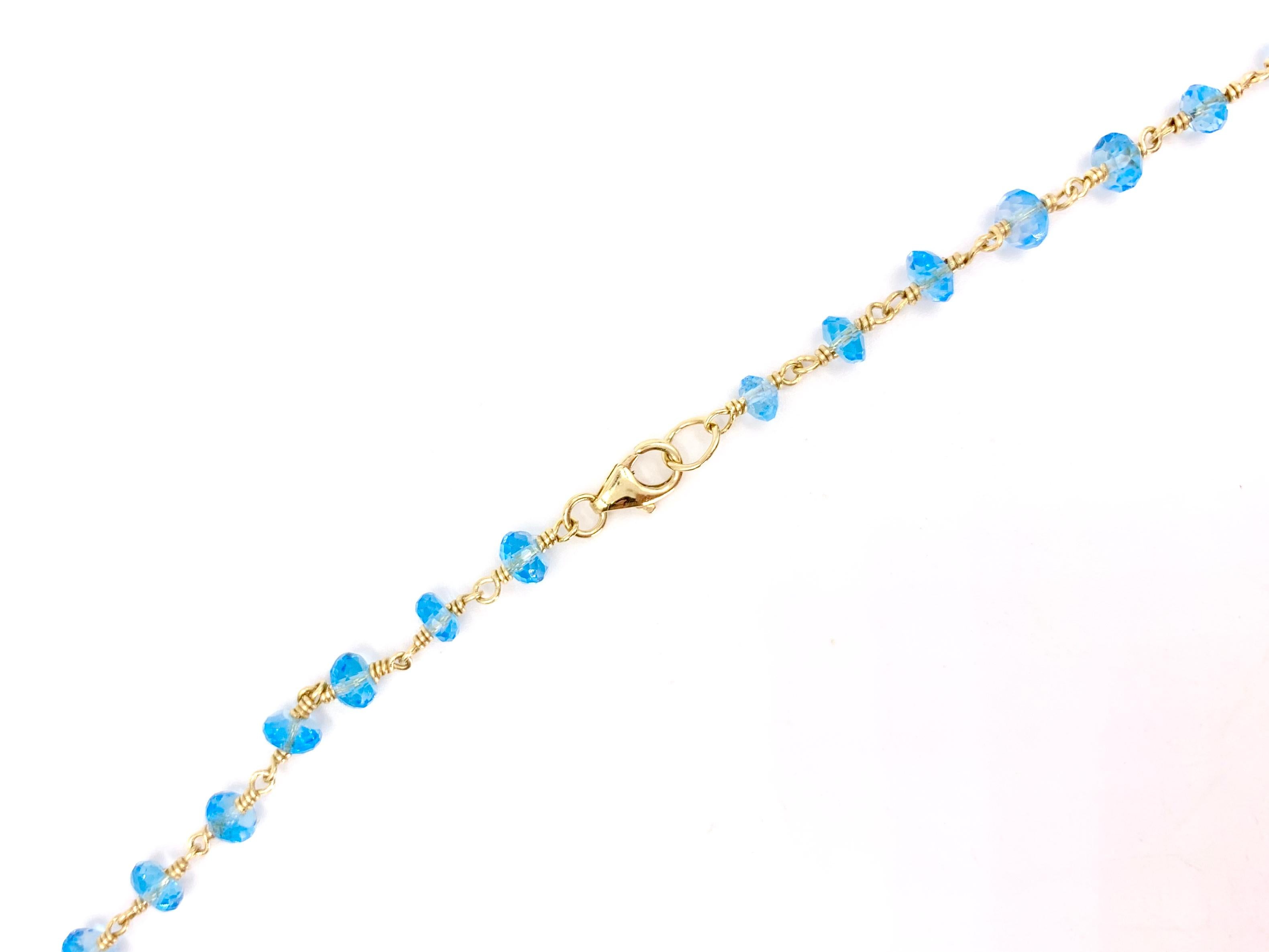 Women's or Men's Yellow Gold Sky Blue Topaz Station Necklace