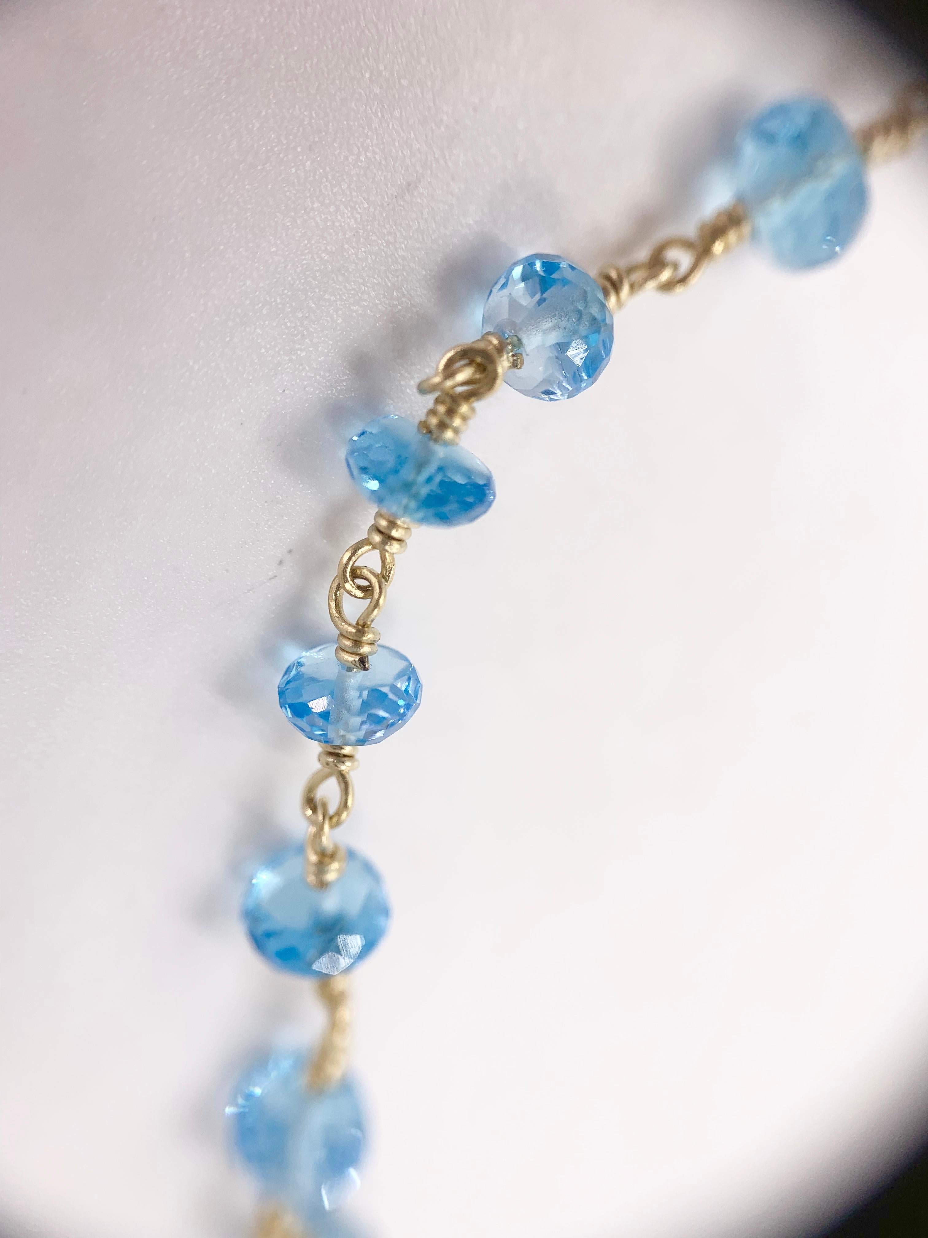 Ball Cut Yellow Gold Sky Blue Topaz Station Necklace