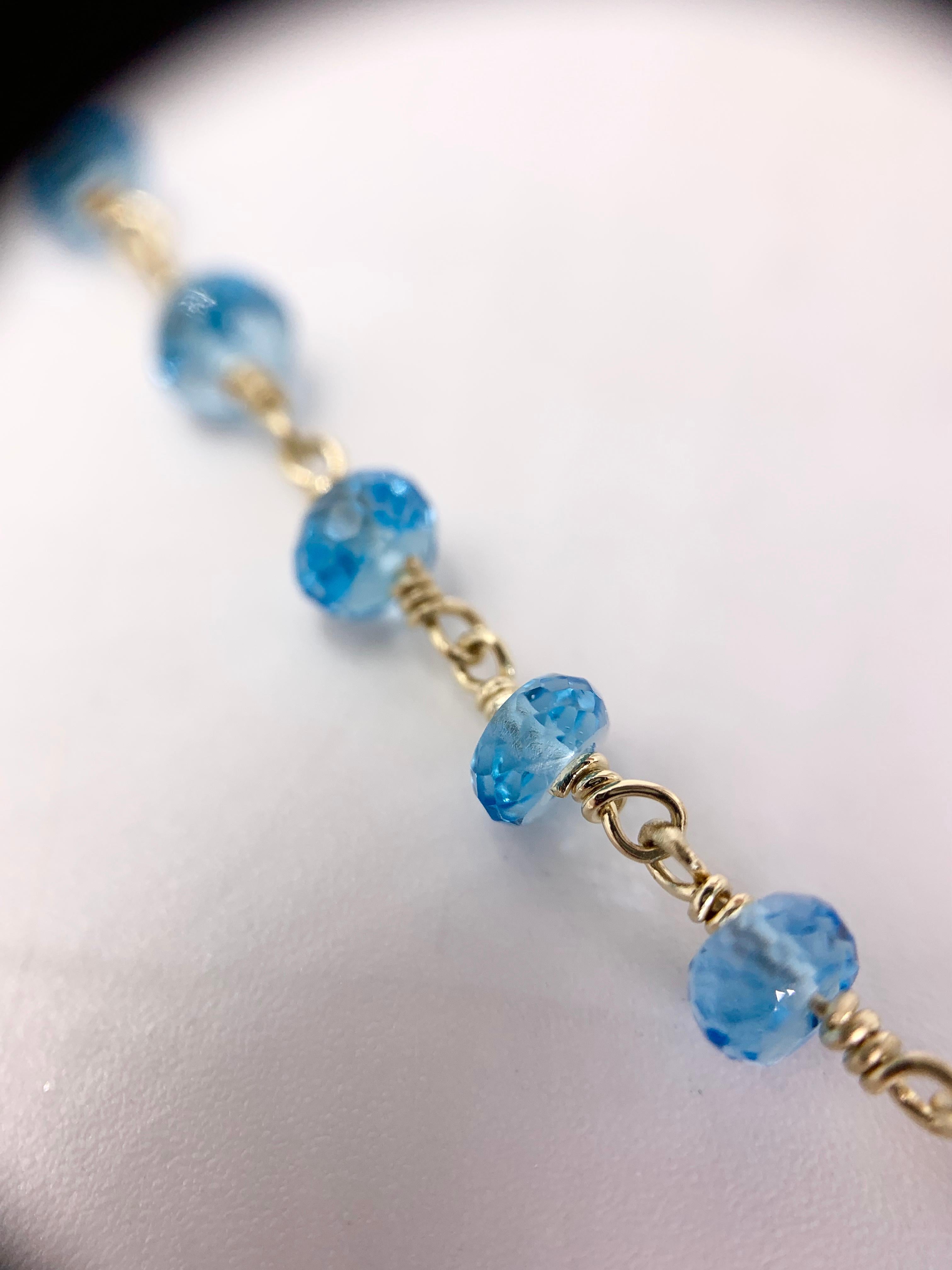 Yellow Gold Sky Blue Topaz Station Necklace In Excellent Condition In Pikesville, MD