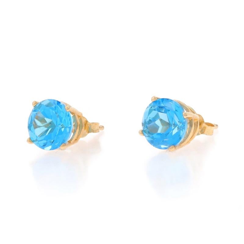 Taglio rotondo Yellow Gold Sky Blue Topaz Stud Earrings - 14k Round 3.10ctw Pierced in vendita