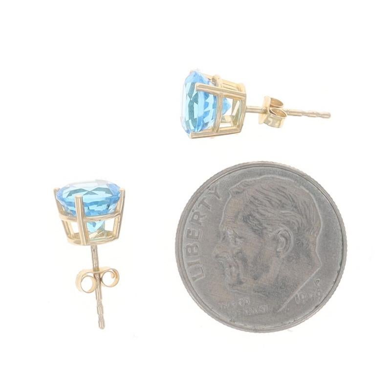 Yellow Gold Sky Blue Topaz Stud Earrings - 14k Round 3.10ctw Pierced In condizioni ottime in vendita a Greensboro, NC