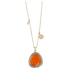 Yellow Gold Sliced Fire Opal and Diamond Pendant Necklace