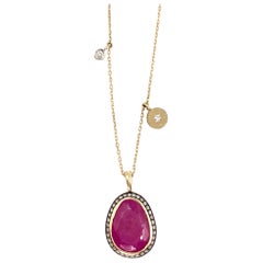 Yellow Gold Sliced Ruby and Diamond Pendant Necklace