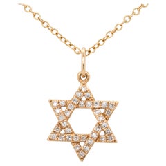 Yellow Gold Small Diamond Star of David Necklace 14 Karat in Stock