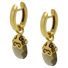 Yellow Gold Smoke Quartz Earrings Maran by Maroeska Metz
