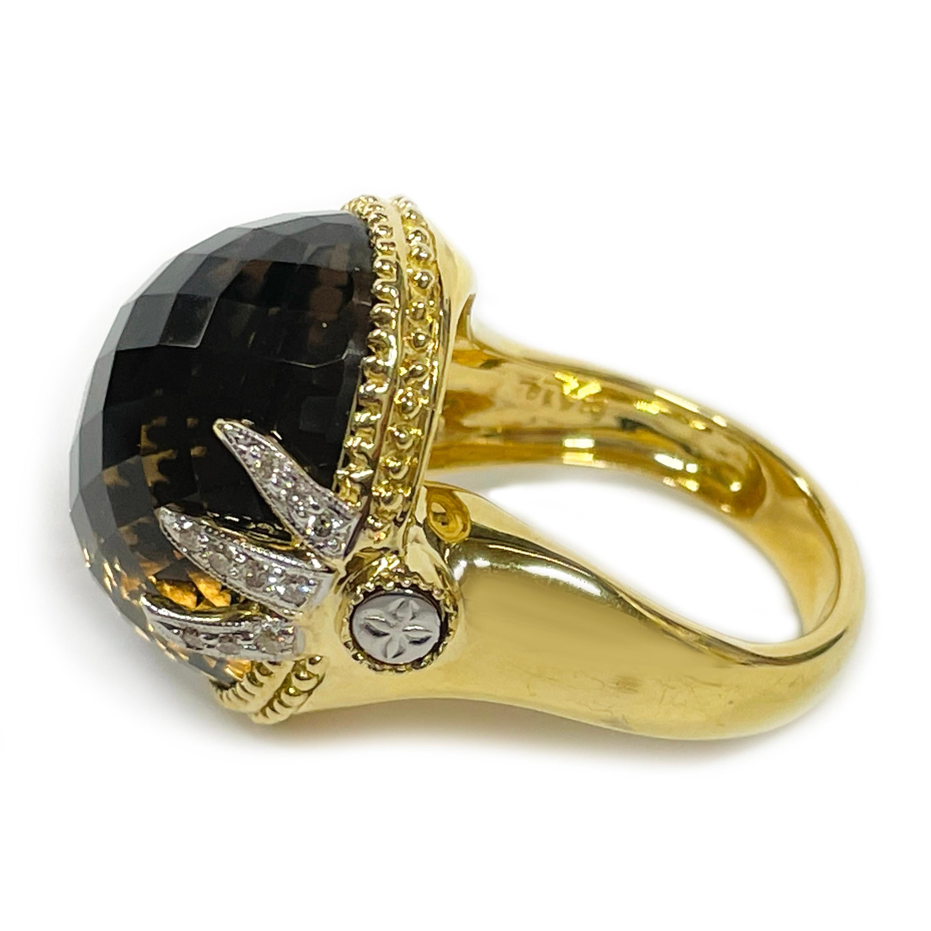 Contemporain Bague cocktail en or jaune, quartz fumé et diamants en vente