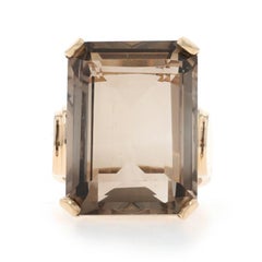 Yellow Gold Smoky Quartz Cocktail Cocktail Solitaire Ring - 14k Emerald 27.20ct