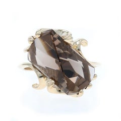 Yellow Gold Smoky Quartz Cocktail Solitaire Bypass Ring 14k Fantasy 8.60ct