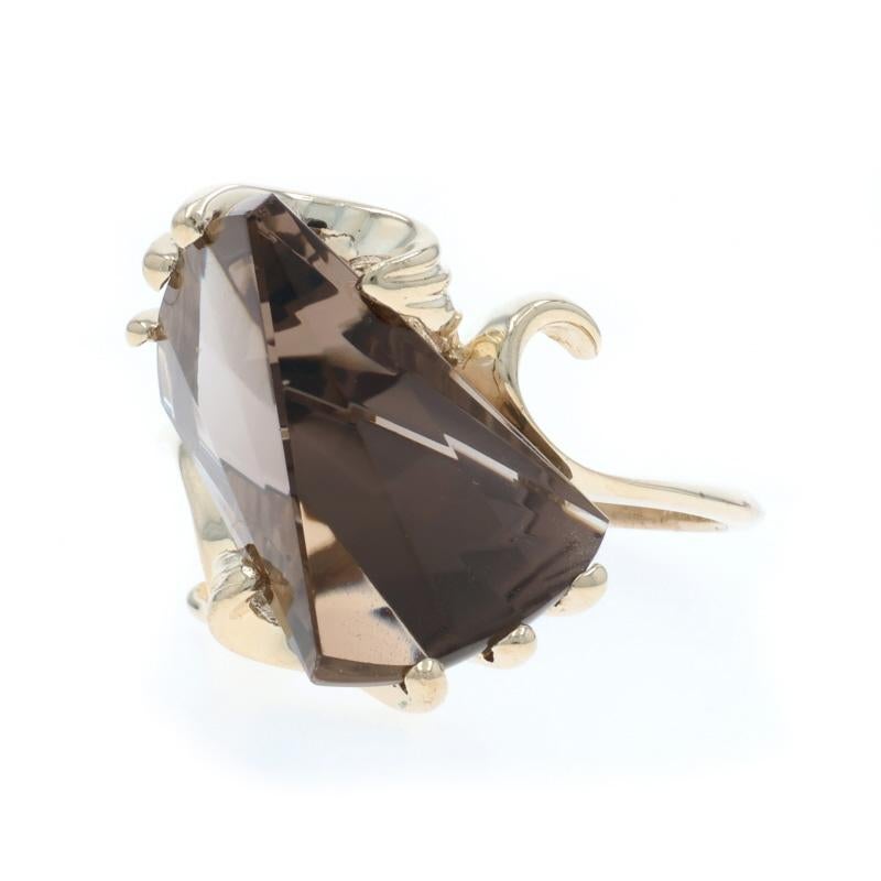 Or Jaune Quartz Smoky Solitaire Cocktail Bague Bypass 14k Fantasy 8.60ct Excellent état - En vente à Greensboro, NC