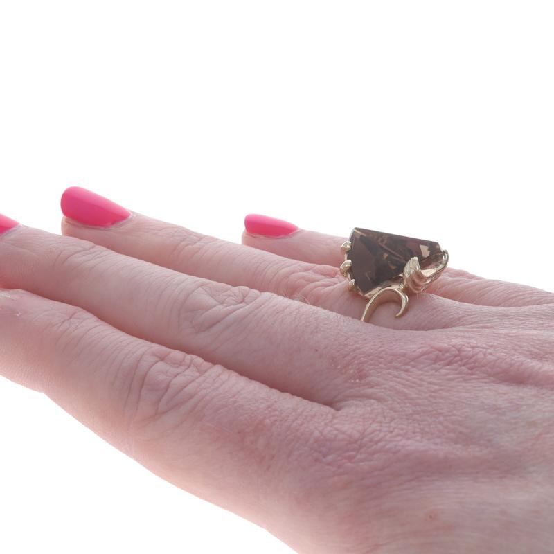 Or Jaune Quartz Smoky Solitaire Cocktail Bague Bypass 14k Fantasy 8.60ct Pour femmes en vente