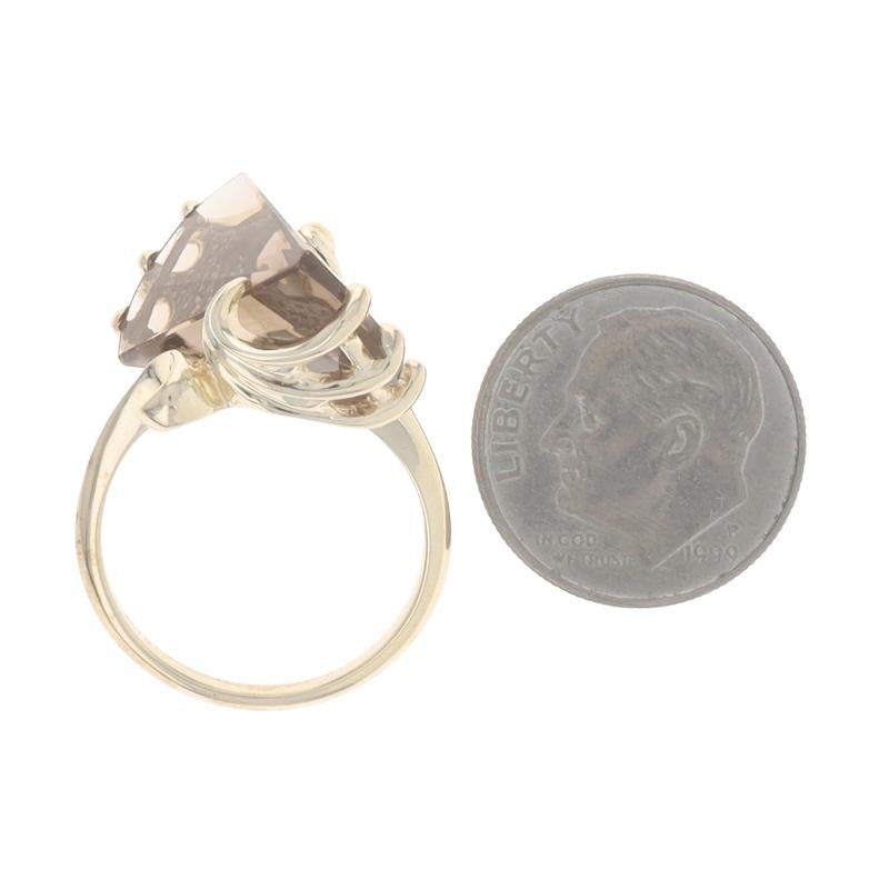Or Jaune Quartz Smoky Solitaire Cocktail Bague Bypass 14k Fantasy 8.60ct en vente 1