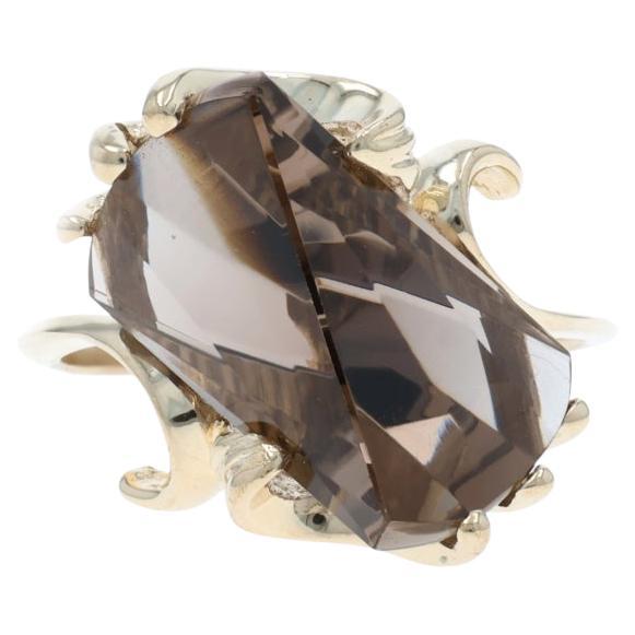 Or Jaune Quartz Smoky Solitaire Cocktail Bague Bypass 14k Fantasy 8.60ct