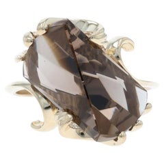 Yellow Gold Smoky Quartz Cocktail Solitaire Bypass Ring 14k Fantasy 8.60ct