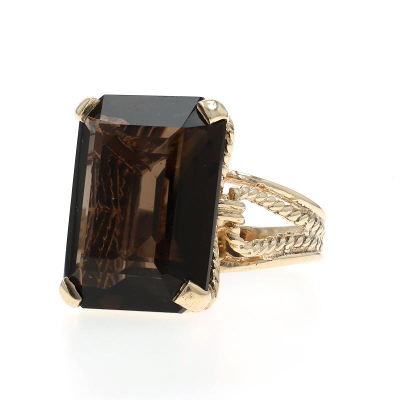 Gelbgold Rauchquarz Cocktail Solitär Ring - 10k Smaragd 9.65ct im Zustand „Hervorragend“ im Angebot in Greensboro, NC