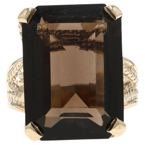 Bague Solitaire Cocktail Quartz Smoky en Or Jaune - 10k Emeraude 9.65ct