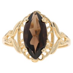 Anello solitario di quarzo fumé in oro giallo - 10k Marquise 1.26ct