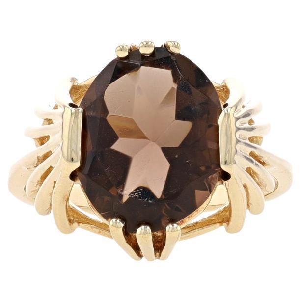 Bague solitaire cocktail en or jaune au quartz fumé - 10k Ovale 3.60ct