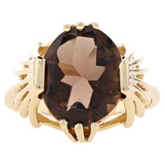 Bague solitaire cocktail en or jaune au quartz fumé - 10k Ovale 3.60ct