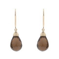 Yellow Gold Smoky Quartz Dangle Earrings - 14k Briolette Pierced