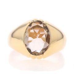 Yellow Gold Smoky Quartz Men's Ring - 14k Oval 3.63ct Solitaire