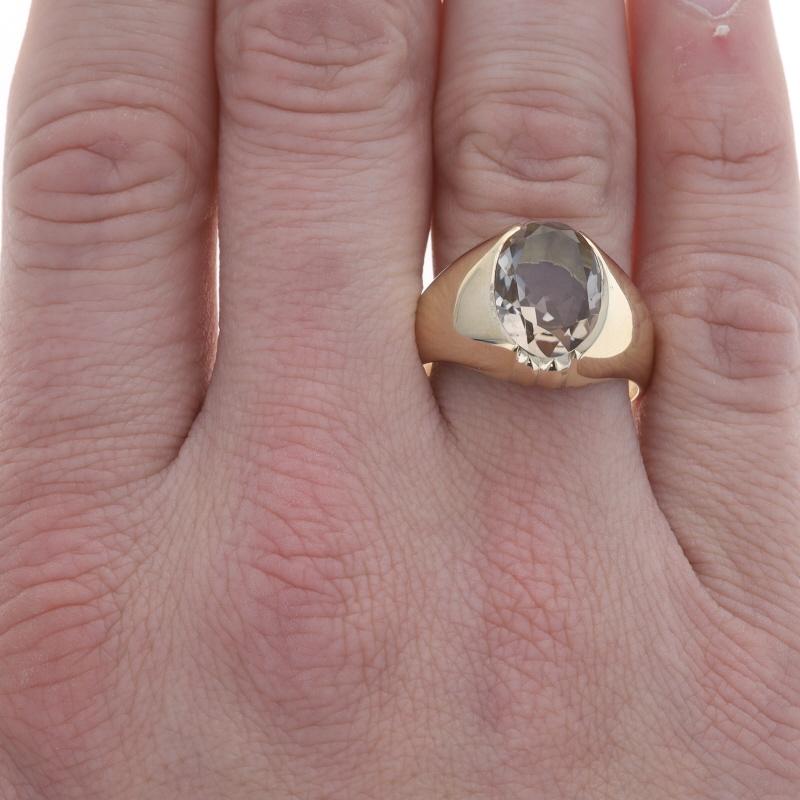 Oval Cut Yellow Gold Smoky Quartz Men's Ring - 14k Oval 3.63ct Solitaire For Sale