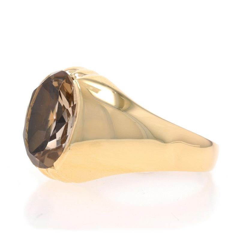 Yellow Gold Smoky Quartz Men's Ring - 14k Oval 3.63ct Solitaire In Good Condition For Sale In Greensboro, NC