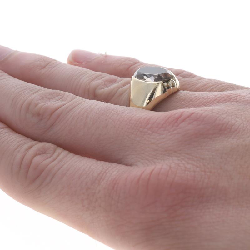 Women's Yellow Gold Smoky Quartz Men's Ring - 14k Oval 3.63ct Solitaire For Sale