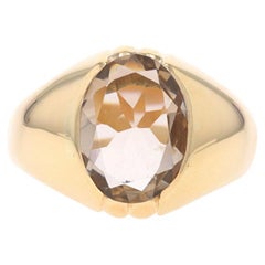 Anillo de oro amarillo con cuarzo ahumado para hombre - 14k Solitario oval de 3,63 ct