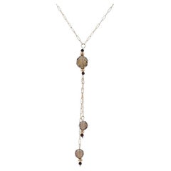 Yellow Gold Smoky Quartz & Onyx Lariat Necklace 15 1/2" - 10k Beads