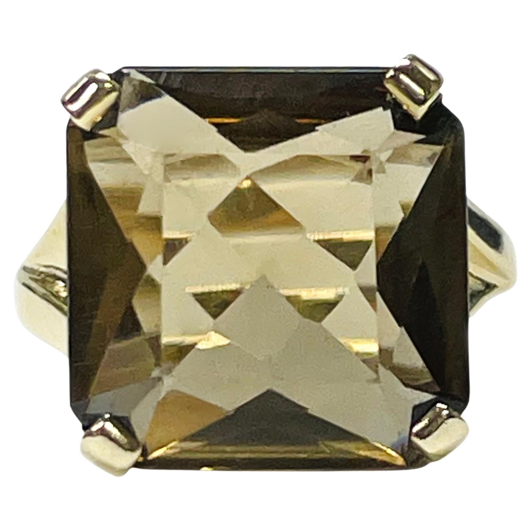 Yellow Gold Smoky Quartz Ring For Sale