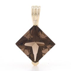 Yellow Gold Smoky Quartz Solitaire Enhancer Pendant - 14k Princess 13.20ct