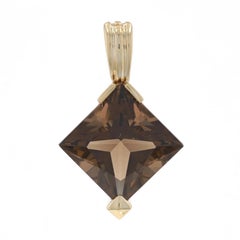 Yellow Gold Smoky Quartz Solitaire Enhancer Pendant - 14k Square 7.90ct