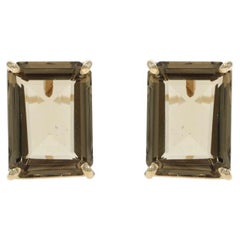 Yellow Gold Smoky Quartz Stud Earrings - 14k Emerald 14.50ctw