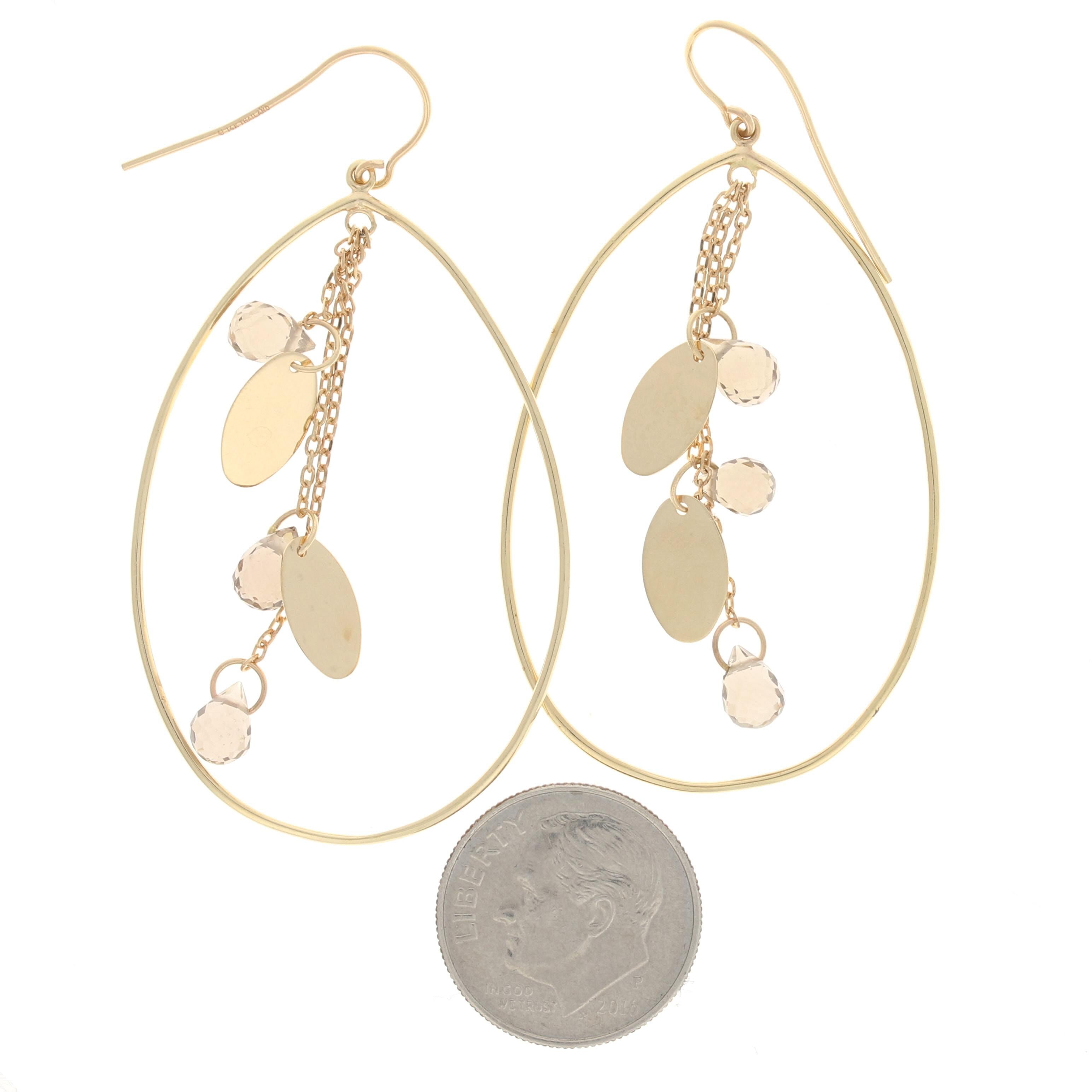 Taille briolette Pendants d'oreilles en goutte d'eau en or jaune et quartz fumé, taille briolette 14 carats, percés en vente