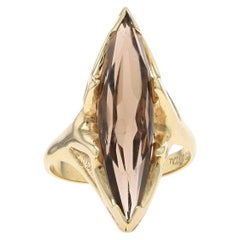 Yellow Gold Smoky Quartz Vintage Cocktail Solitaire Bypass Ring -14k Marq 4.05ct