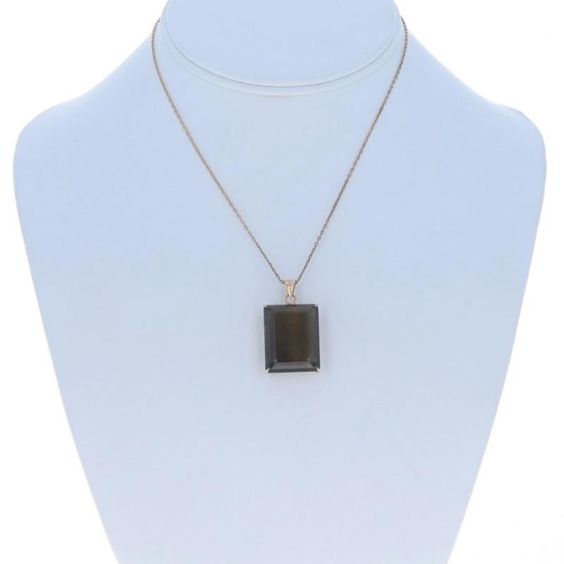 Taglio smeraldo Collana solitario vintage in oro giallo con quarzo fumé 14 1/2