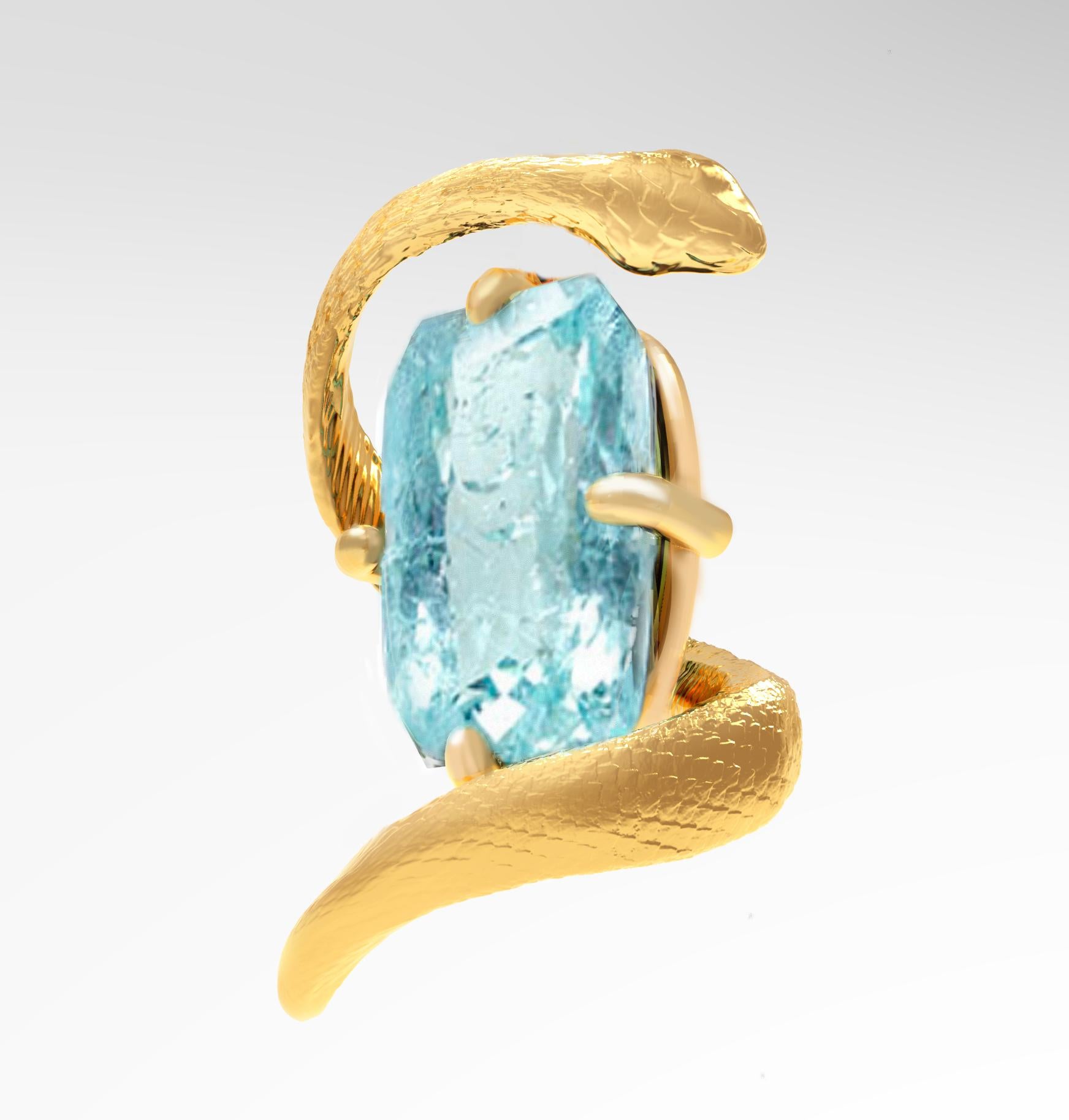 Spilla a serpente in oro giallo con tormalina Paraiba blu cielo da cinque carati in vendita 1