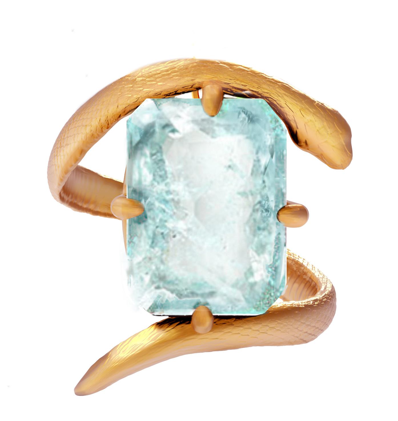 Spilla a serpente in oro giallo con tormalina Paraiba blu cielo da cinque carati in vendita 2
