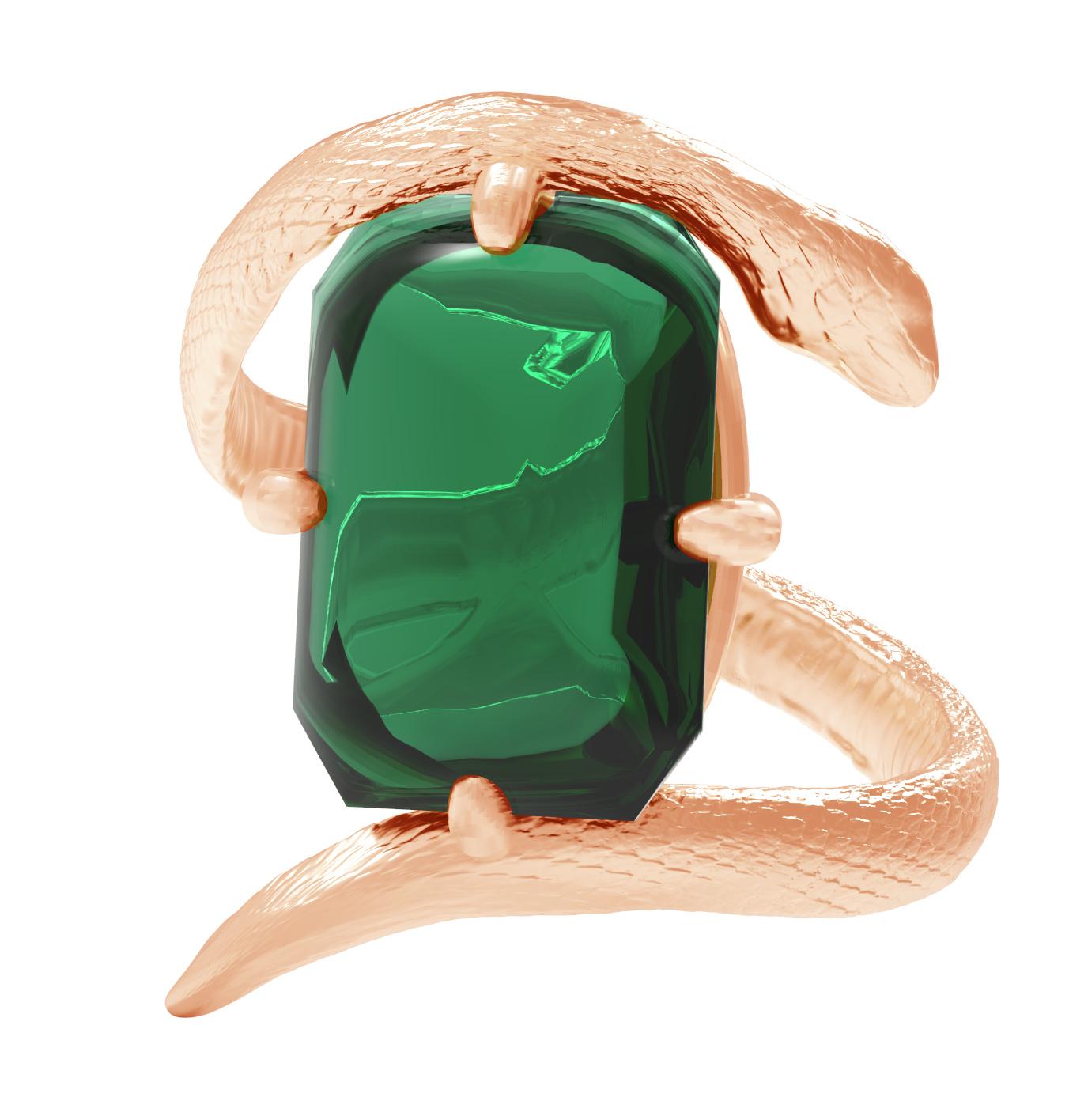This contemporary snake brooch is in 18 karat yellow gold with natural green tourmaline, 2,49 carats, 9.5x6.7mm. It belongs to Mesopotamian collection. This piece will be custom made.

Please note, some of the photos are with emerald gem to show the