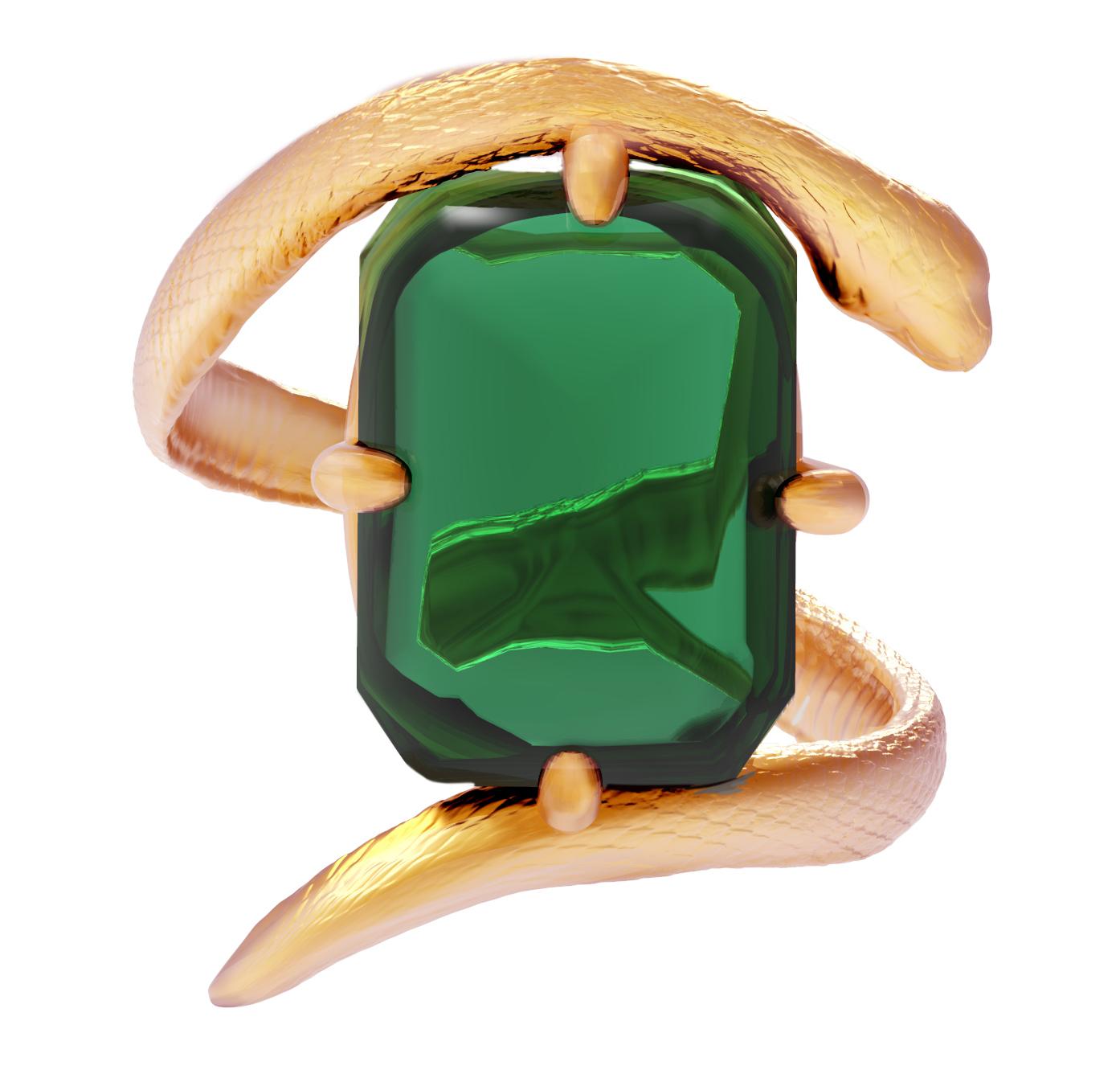 Women's or Men's Yellow Gold Snake Brooch with Natural Green Tourmaline For Sale