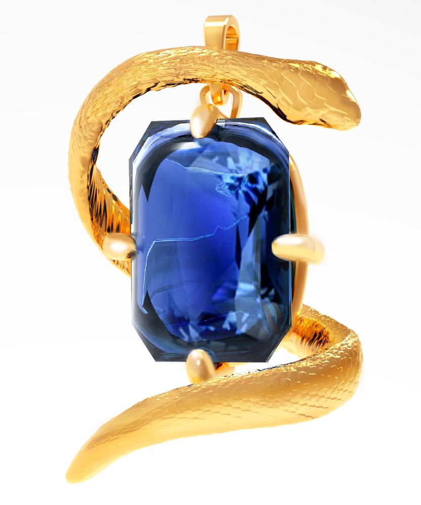 Yellow Gold Snake Brooch with Natural Green Tourmaline For Sale 3