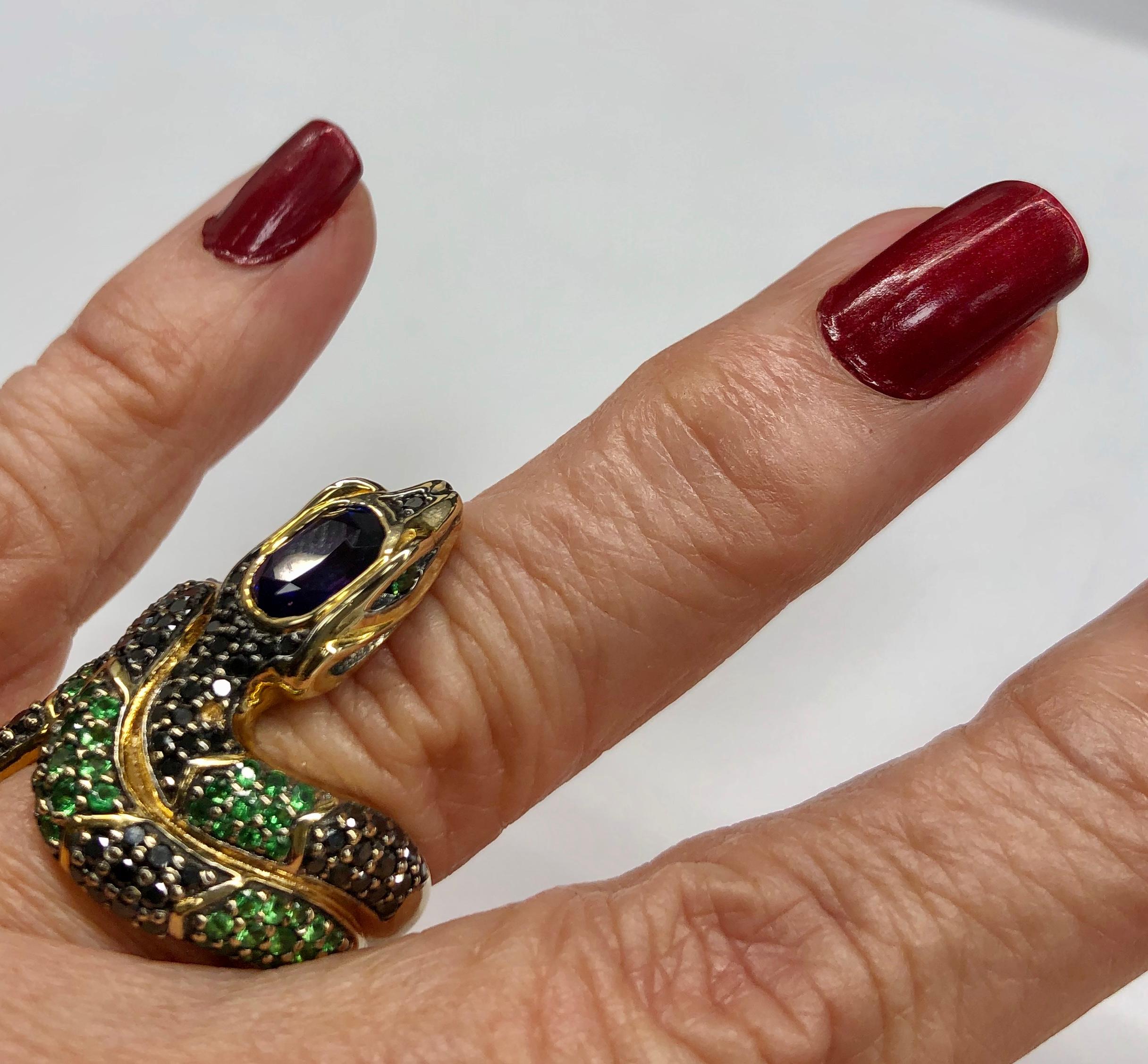 Mixed Cut Purple Sapphire Snake Ring in 18K Gold