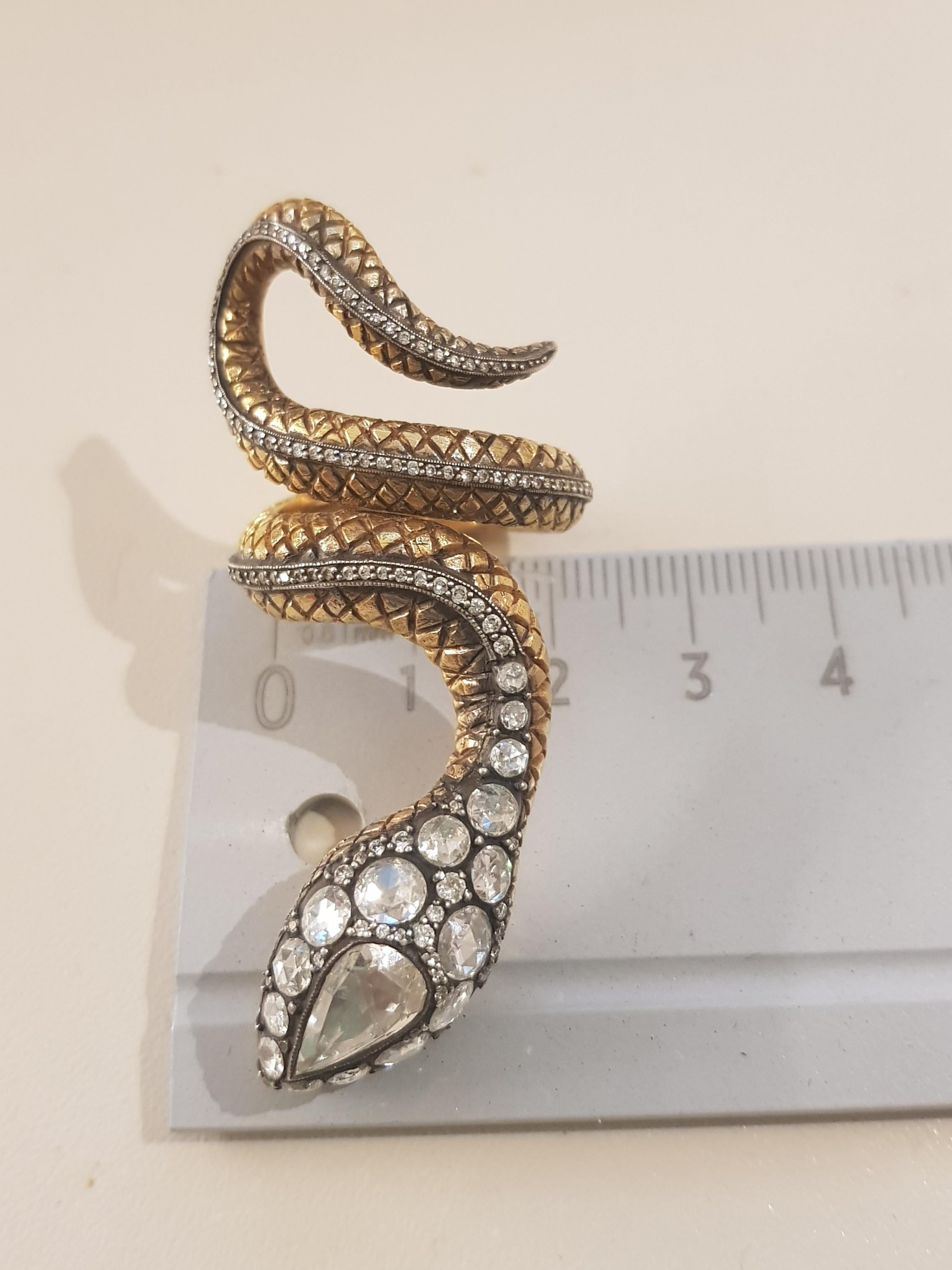 Women's Yellow Gold Snake Rose Cut Diamond Ring For Sale