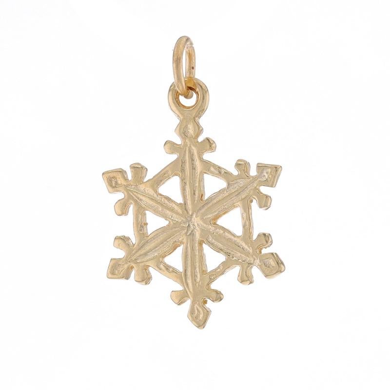 Metal Content: 14k Yellow Gold

Theme: Snowflake, Winter Weater
Features: Etched, Open Cut Design

Measurements

Tall (from stationary bail): 25/32
