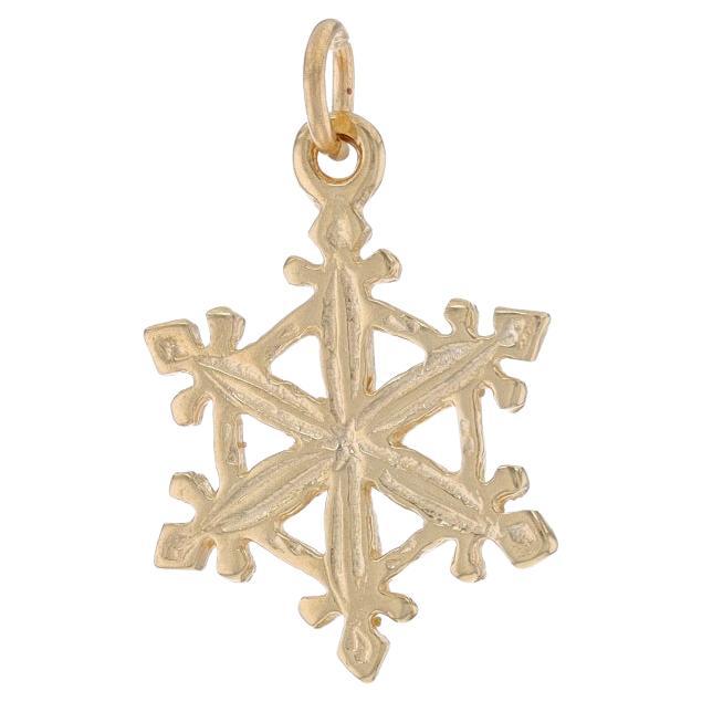 Yellow Gold Snowflake Charm - 14k Winter Weater Snow Day Pendant For Sale