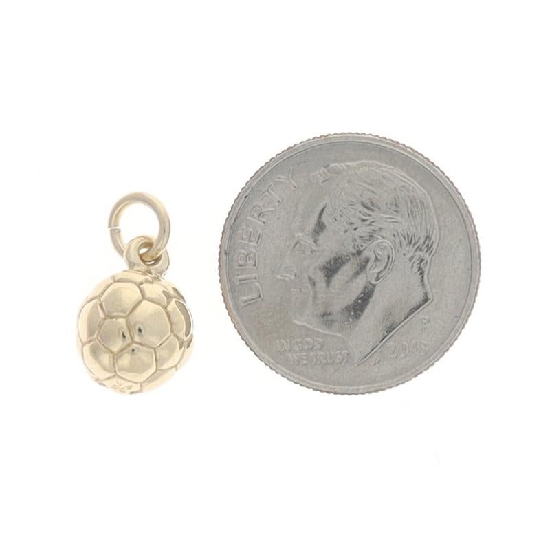 Metal Content: 14k Yellow Gold

Theme: Soccer Ball, Sports Equipment, Football
Features: Etched Detailing

Measurements

Tall (from stationary bail): 15/32